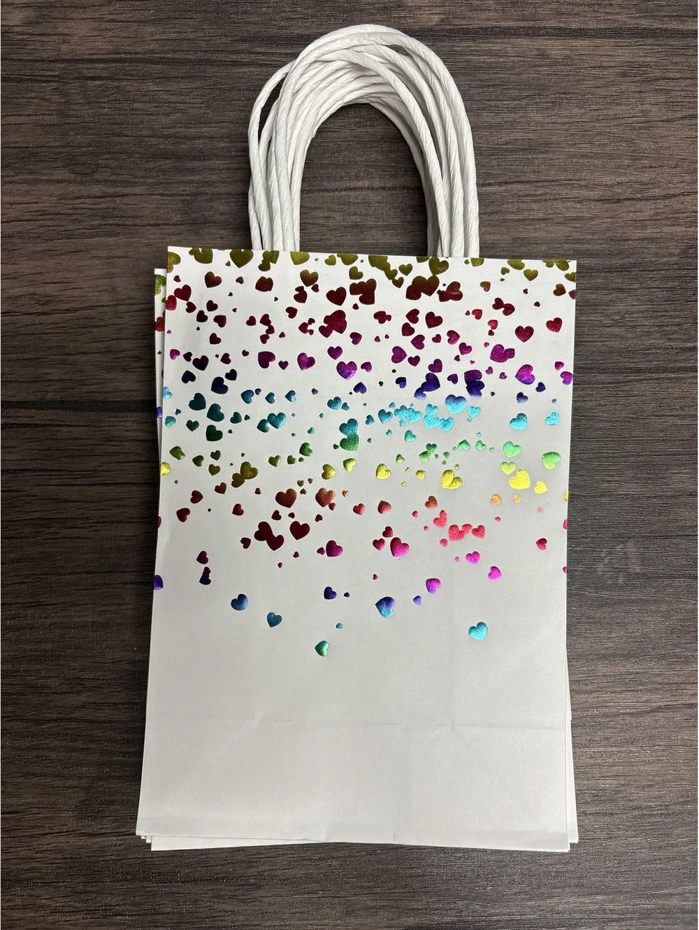 White & Rainbow Holographic Foil Heart Decorative Paper Gift Bags (Bundle)